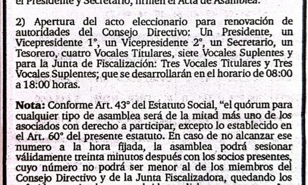 CONVOCATORIA ASAMBLEA GENERAL ORDINARIA